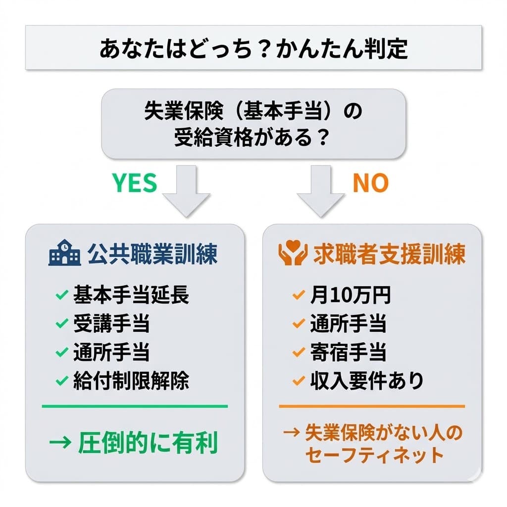公共職業訓練 vs 求職者支援訓練 かんたん比較