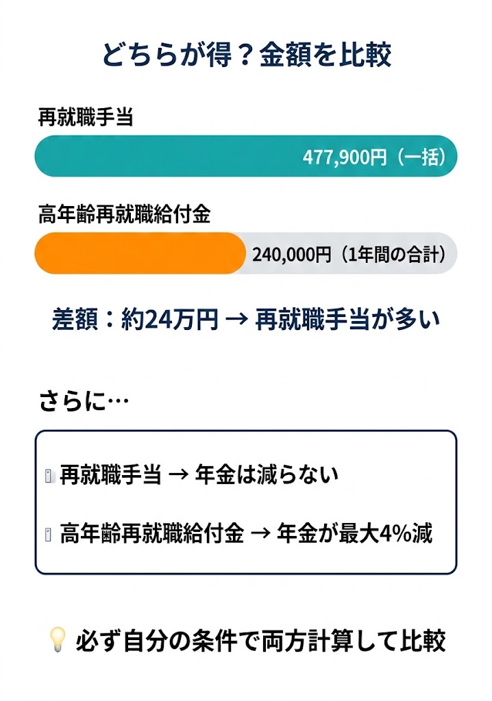 再就職手当 vs 高年齢再就職給付金の比較
